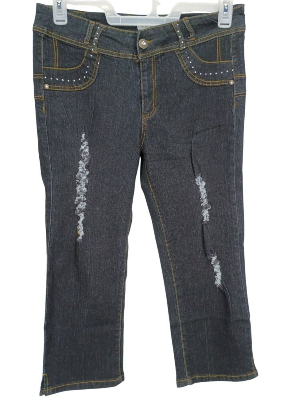 Sexxi Pompis‎ Distressed Black Jeans Embroidered Back Pocket Details Size 14